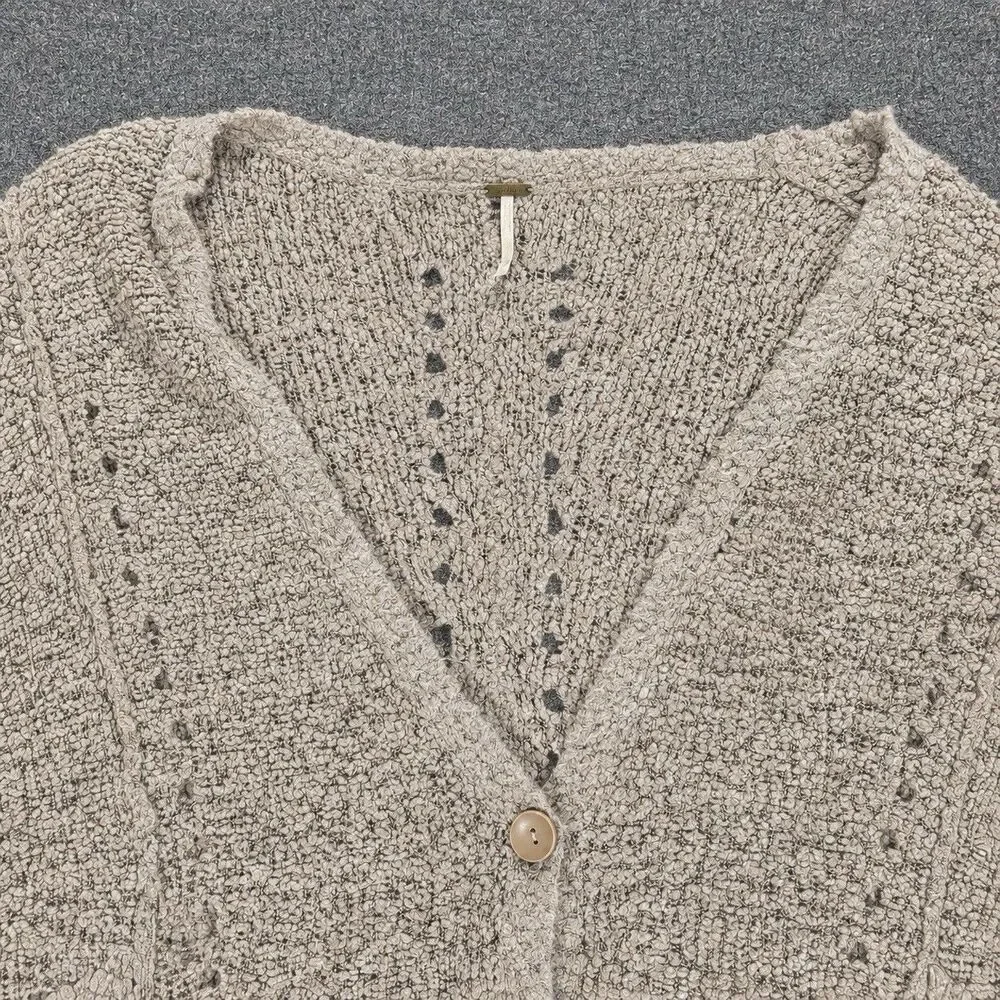 Free People Small Oversized Boucle Cardigan Taupe Open Knit Dolman Pockets